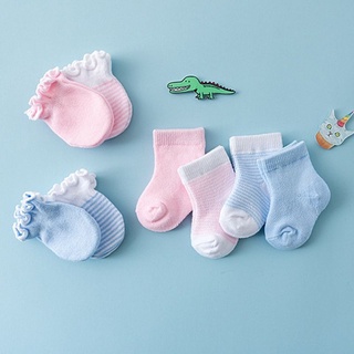 Bộ 4 Đôi Vớ Găng Tay Màu Xanh Dương / Hồng Xinh Xắn Cho Bé Sơ Sinh 0-6 Tháng Tuổi
