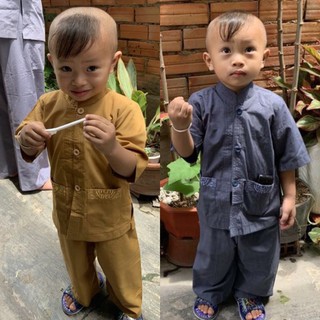 Lãnh Tụ Thêu Túi Bé Trai Tay Ngắn # Đồ Lam Đi Chùa
