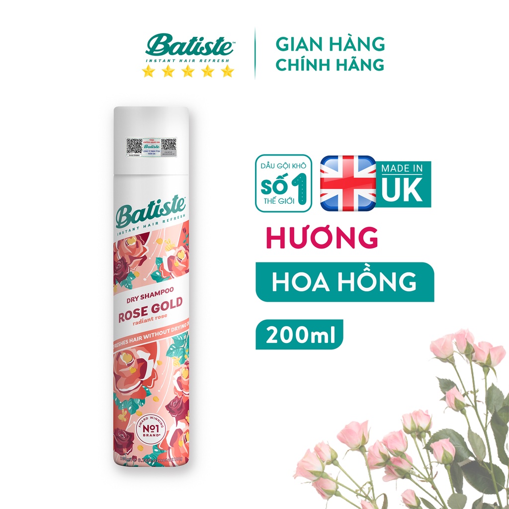Ảnh Combo 2 Chai Dầu Gội Khô Batiste Hương Hoa Hồng Giúp Tóc Lưu Hương, Loại Bỏ Dầu Thừa Baitste Rose Gold 200ml 2