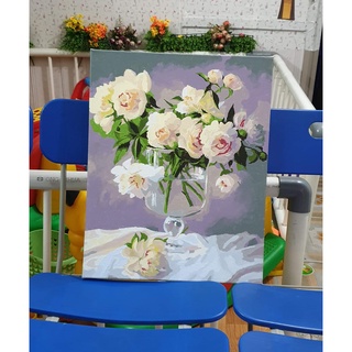 Tranh tô màu 40x50cm có khung Hoa hồng vàng nhạt T168