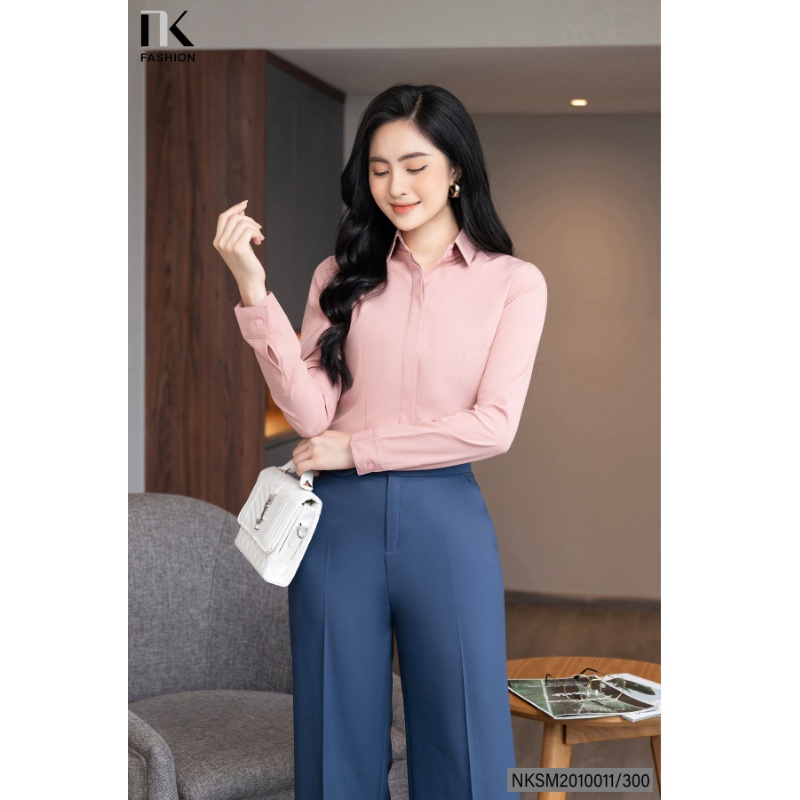 Áo Sơ Mi Nữ Công Sở Cao Cấp Dài Tay NK FASHION, Thiết Kế Đơn Sắc Tối Giản Thanh Lịch NKSM2010011