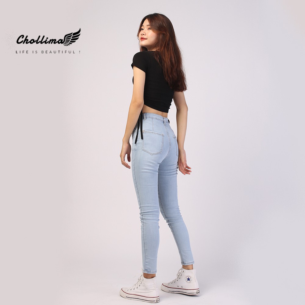 Ảnh Quần jeans dài nữ co giãn Chollima trơn màu xanh trắng QD024 phong cách hàn quốc 2