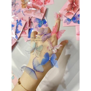 3,5-4,5-5 cm)Set 5 Bướm vải voan hai lớp cánh đính đá dùng trong makeup hoặc DIY phụ kiện tóc
