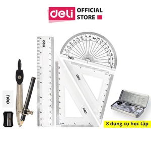 Bộ Compa Thước Kẻ Eke 8 Món Deli, Hộp Bạc Cao Cấp, Tiện Lợi - EG30505