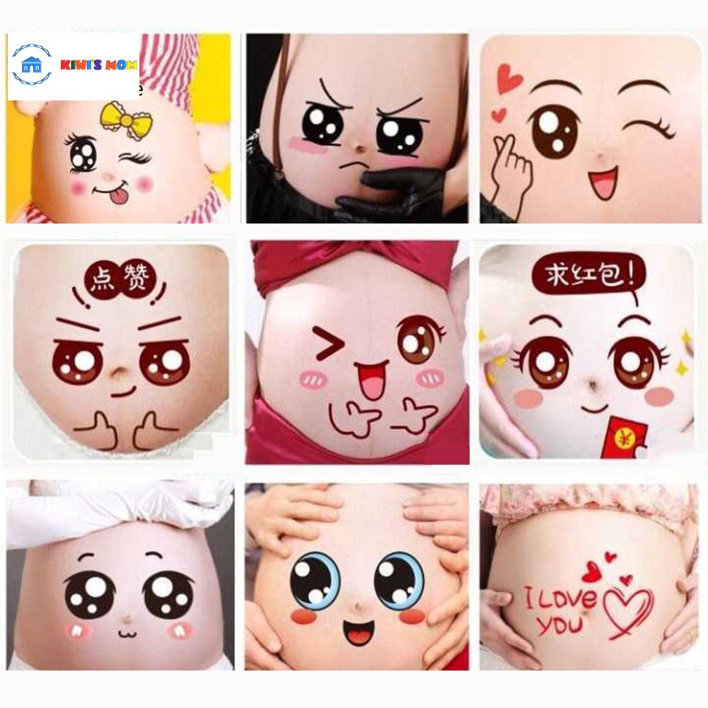 Set Hình dán Bụng Bầu dễ thương Kiwi's mom - chống nước, dùng nhiều lần