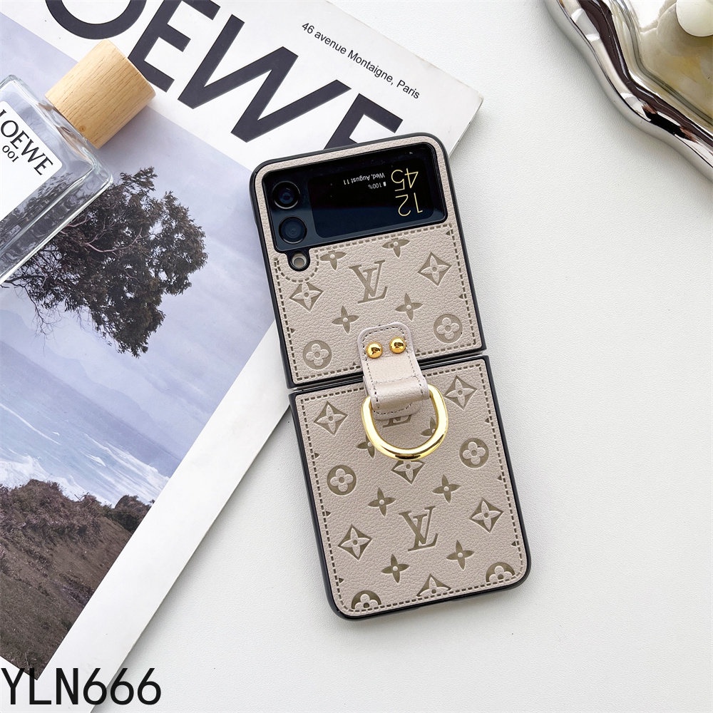 Da PU Vintage Bảo Vệ Mặt Sau Gấp Ốp lưng Cho Samsung Galaxy Z Flip 1 2 3 4 5 6 7 Phong Cách Xu Hướng Vỏ Cứng Mờ Sang Trọng Có Giá Đỡ Nhẫn Cho Z Flip7