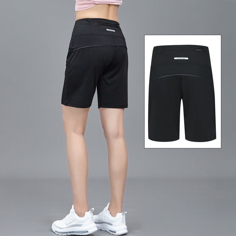 Quần short thể thao nữ dệt kim nhanh khô, túi kéo 5 điểm, phù hợp cho yoga và chạy bộ