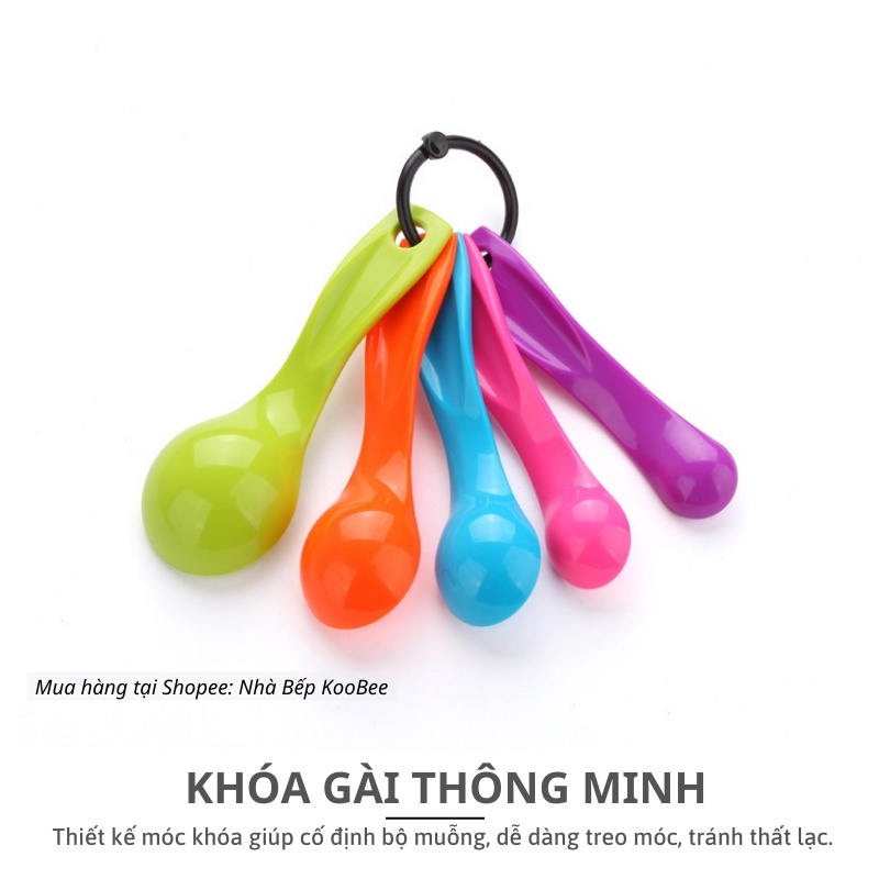 Bộ Thìa Đong, Muỗng Đo Lường 5 Món KooBee Nhựa PP An Toàn – Định Lượng Bột, Sữa, Gia Vị, Làm Đồ Ăn Dặm Cho Bé