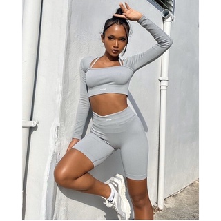 Bộ đồ tập gym nữ botee GLACIER (áo cổ V crop,tay dài,quần ngắn và quần dài) (TÁCH LẺ BÁN)