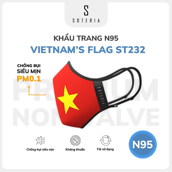 Khẩu trang thời trang cờ Việt Nam Soteria Vietnam’s Flag ST232 - N95 lọc 99% bụi mịn 0.1 micro - Size S,M,L