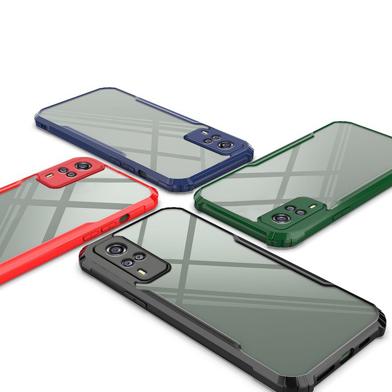 3in1 VIVO V21e V21 5G Y31 2021 Y12S Y20 Acrylic Túi Khí Trong Suốt Đệm Vỏ Điện Thoại + Phim Kính Cường Lực + Ống Kính Máy Ảnh Protecotr