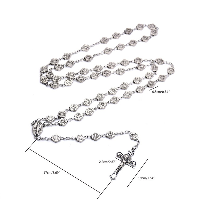 YOI Vintage Cho Chữ Thập Mân Côi Vòng Cổ Công Giáo Religoin Dành Cho Nam Nữ Bạc 8 Mm Bea