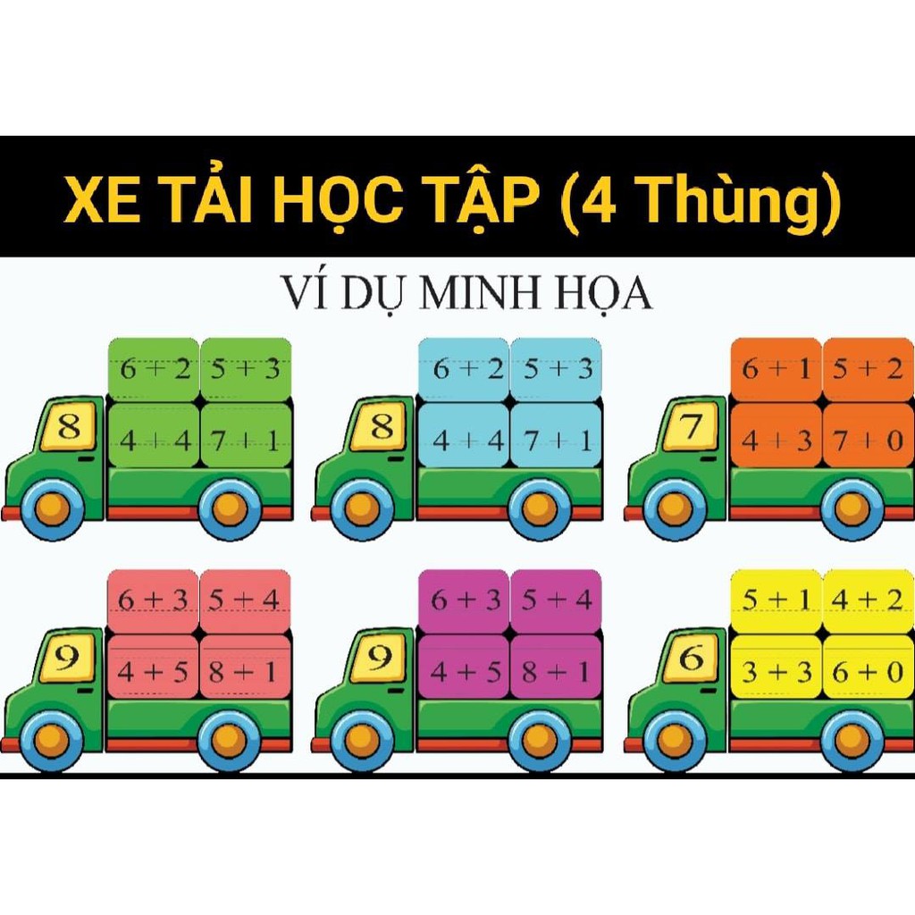 XE TẢI HỌC TẬP 4 THÙNG (6 xe 6 màu) - Đồ Dùng Dạy Học MIKI