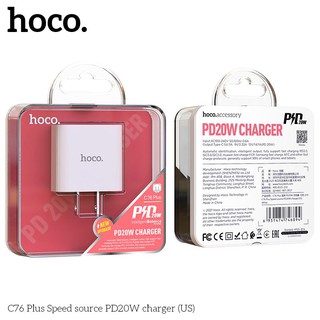 Củ sạc nhanh Hoco C76 Plus Chân dẹp, Cổng TypeC PD 20W (Trắng) - Phụ Kiện Nhất Tín