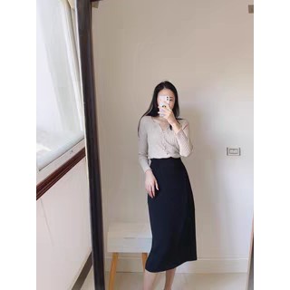 Chân Váy Chữ A Công Sở Dáng Dài Trẻ Trung Xẻ Sau Bản Cao Cấp 2 Lớp Lót Lụa_Chất Liệu Vitex Cao Cấp_CV37T
