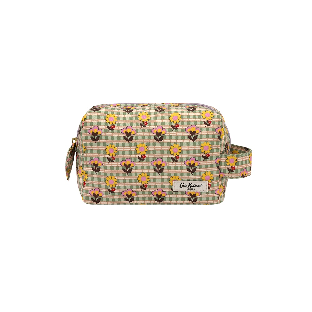 Cath Kidston - Túi đựng mỹ phẩm/Recycled Rose Beauty Bag - Check Ditsy - Green -1049572