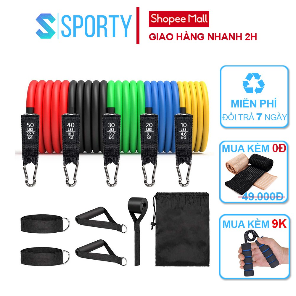 Dây ngũ sắc tập gym bộ 5 dây kháng lực đàn hồi Sporty store YGT1 tập gym tập yoga