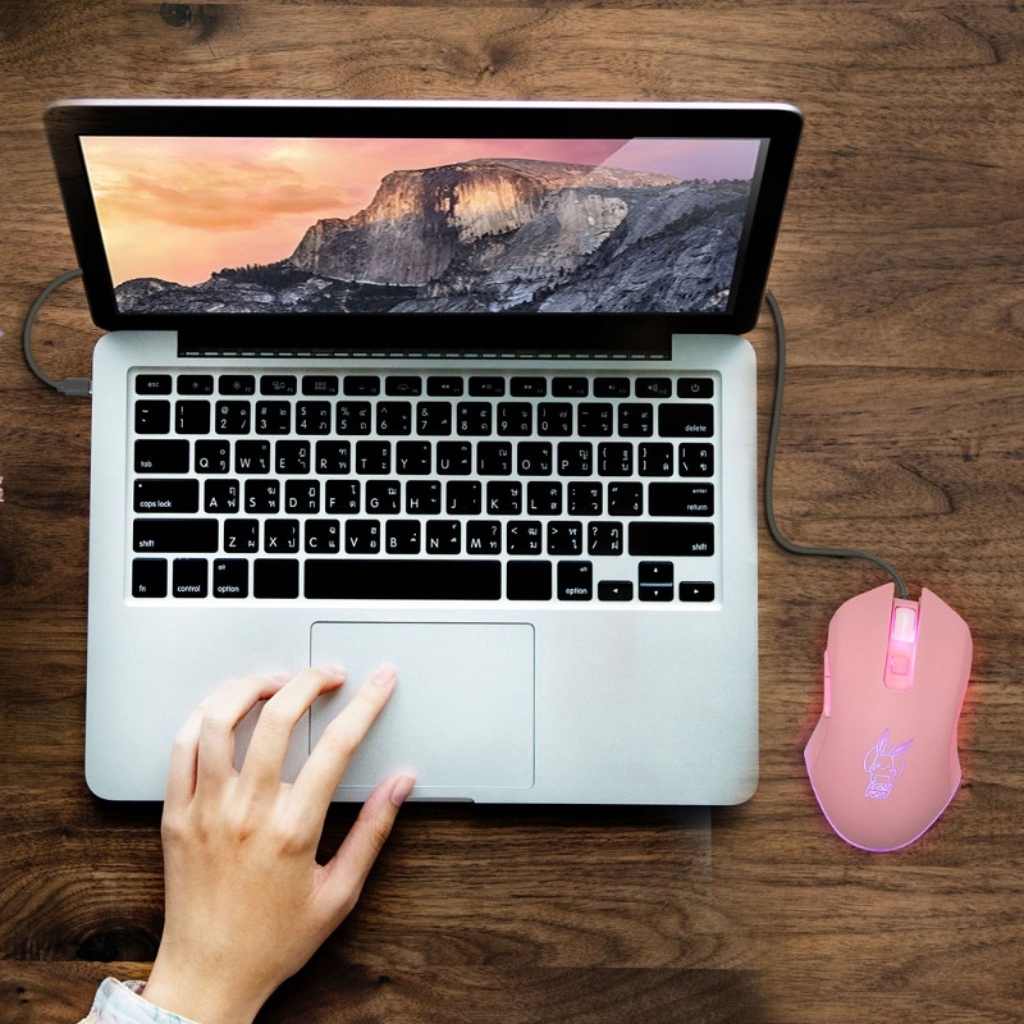 Chuột Chơi Game Chuột USB Hình Thỏ Màu Hồng Dễ Thương Phổ Biến Với Đèn Nền LED Chuột Chơi Game Có Dây 2400DPI Cho Máy Tí