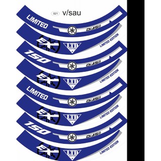Tem dán full vành xe exciter 150 xanh trắng, tem mâm trùm xe máy 16 miếng full 2 bánh trước sau. Decal trùm vành