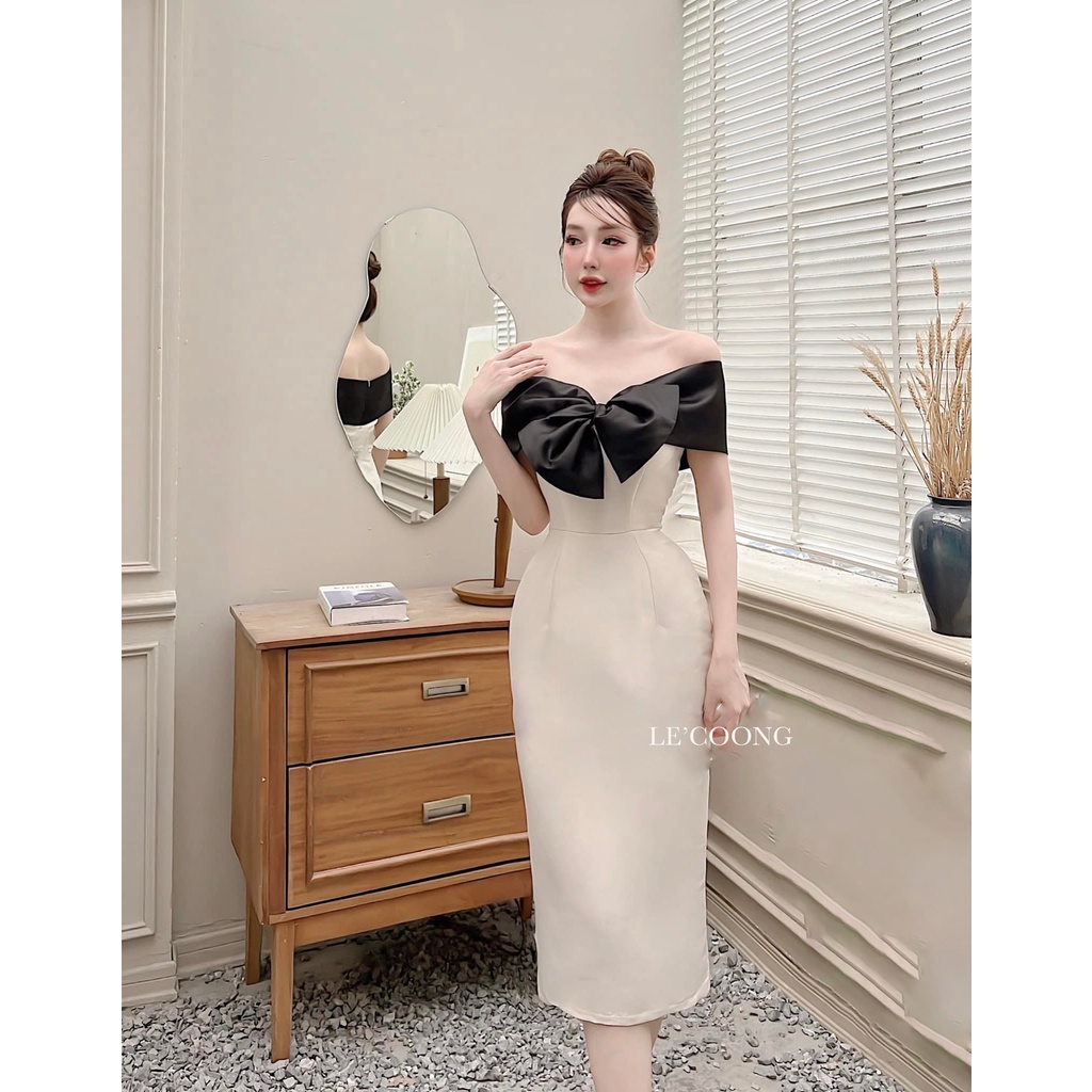 Ảnh Váy Dự Tiệc Body LECOONG V186 Tapta Nơ Ngực Sang Trọng Màu Đen Hồng 2