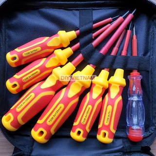 Bộ Tua Vít cách điện 1000V gồm 7 cây  K-9201 hãng Kapusi, Đã kiểm định chất lượng, An toàn tuyệt đối