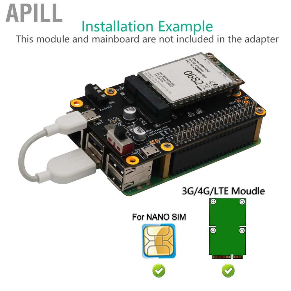 Apill Mũ đế 3G/4G LTE cho Raspberry Pi 4/3/2/B + Module Máy tính bảng sang USB kèm thẻ SIM