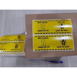 100 Tem dán cảnh báo hàng thủy tinh dễ vỡ xin nhẹ tay kích thước 10,3x4cm
