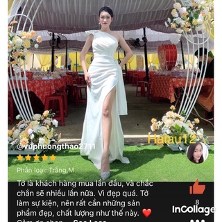 Đầm dạ hội lệch vai nơ cao cấp kèm ảnh thật (đầm dự tiệc cao cấp) tặng hoa tai cute TẶNG KÈM HOA TAI THỜI TRANG