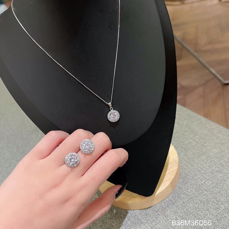 Bộ set 2 món dây chuyền bông tai đá tròn cz nhân tạo siêu sáng siêu đẹp KAMI trang sức sỉ DM.BT72.M72