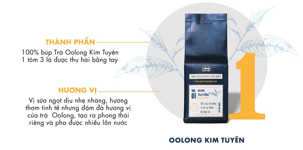 Mô tả Trà Oolong Kim Tuyên Cầu Đất Dalat Farm - Túi Thiếc 100Gr - 2