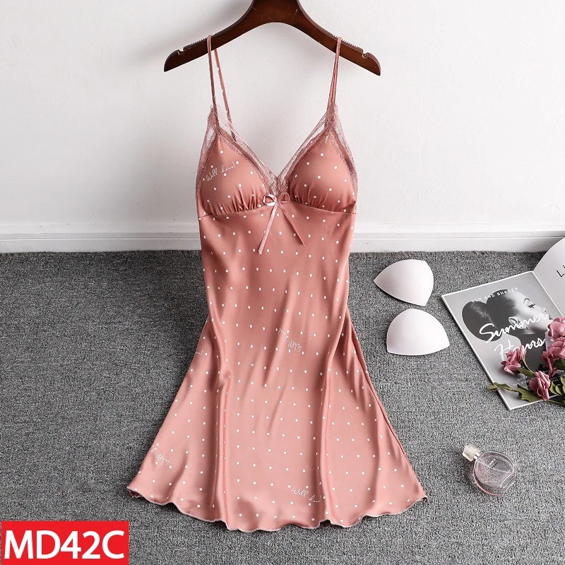 Áo Đầm Ngủ Hai Dây Lụa Mềm Mịn AMANTA AMTD42