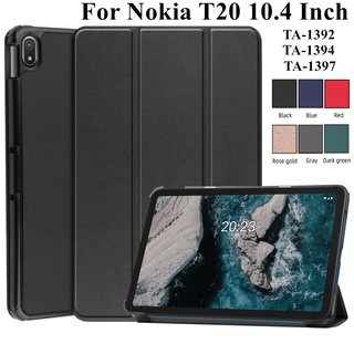 Bao Da Điện Thoại Nắp Lật Từ Tính Màu Trơn Bảo Vệ Cho Nokia T20 10.4 Inch TA-1392 TA-1394 TA-1397