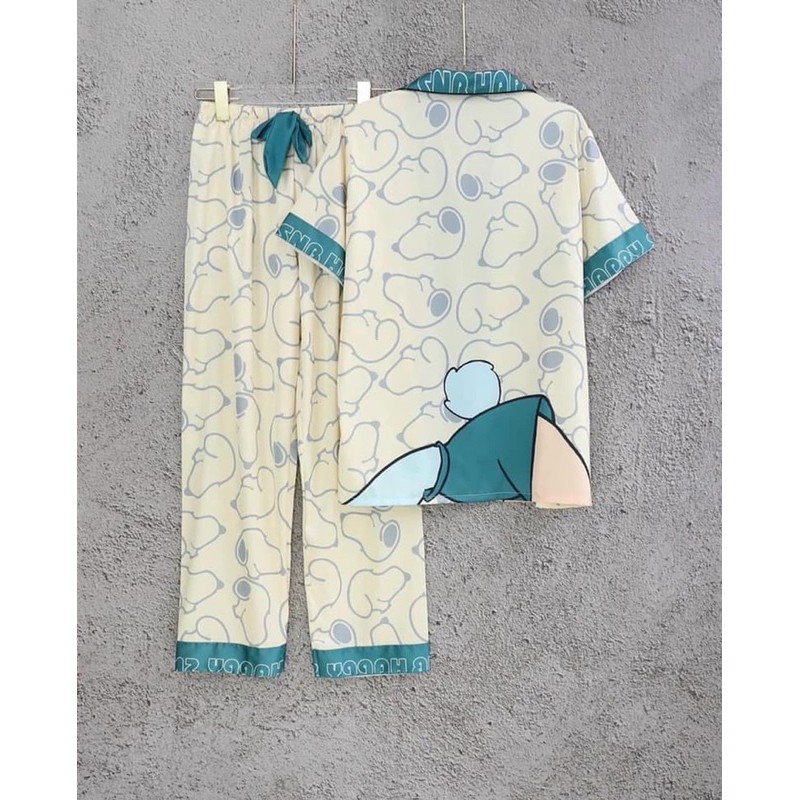 Bộ đồ Pijama lụa💖Bộ lụa tay cộc quần dài hoạ tiết mát lịm