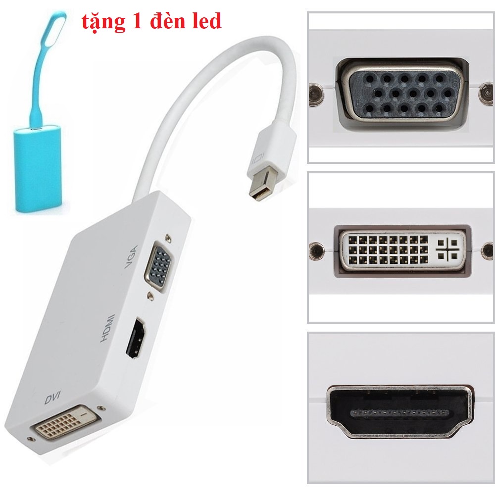 Cáp Mini Displayport to HDMI VGA DVI Tặng đèn led cắm cổng USB