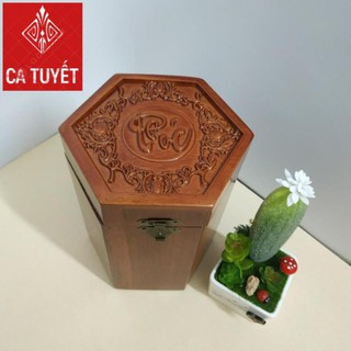 HỘP ĐỰNG GỖ HƯƠNG CHỮ PHÚC LỤC GIÁC - LOẠI CAO TO ( ẢNH THẬT)