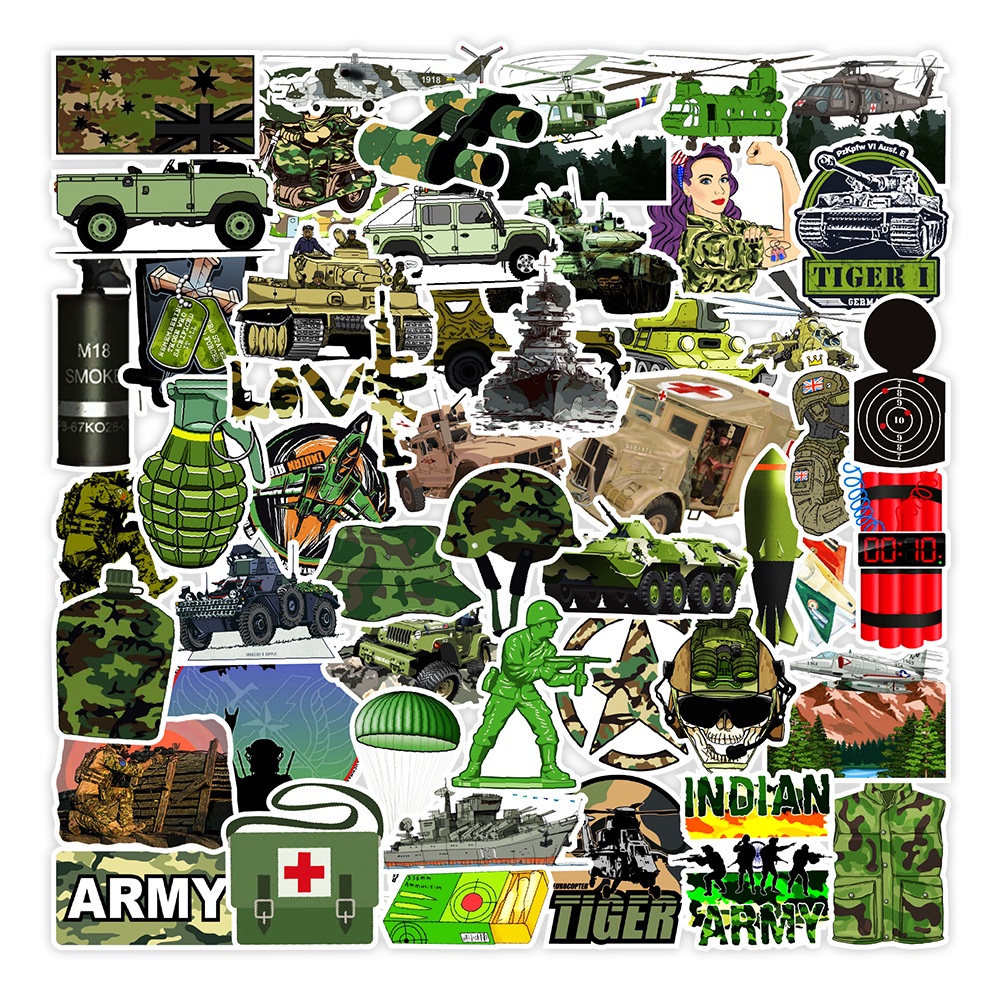 Set 50 hình dán Sticker Quân đội lính Army chống nước dán mũ bảo hiểm ...