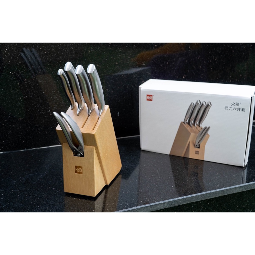 Bộ dao thép 5 món Xiaomi HuoHou kèm chân đế gỗ HU0014 | Shopee Việt Nam