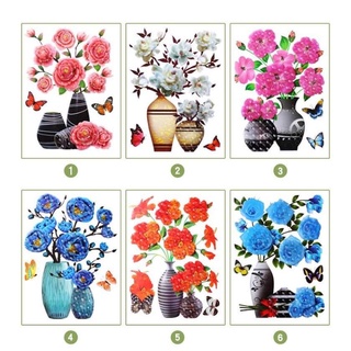 Tranh Dán Tường 3D Họa Tiết Bình Hoa Đẹp - Decal Dán Tường Có Keo Trang Trí Phòng Khách Sang Trọng