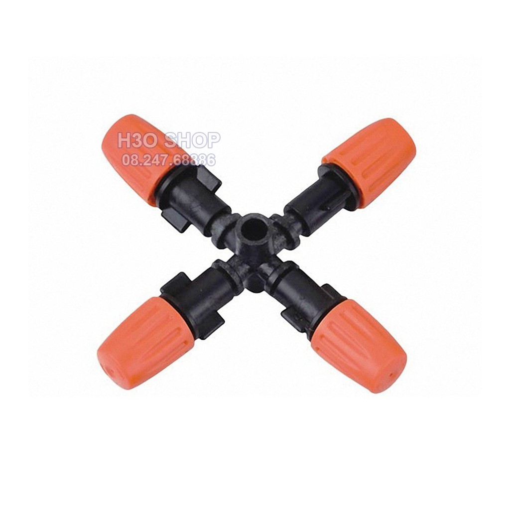 Béc tưới phun sương 4 hướng cam - Kèm chân ren 21 (tùy chọn van điều áp) - Béc tưới lan, tưới cây, làm mát không khí