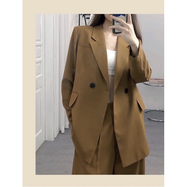 Áo blazer nữ [MAY THEO SỐ ĐO] - áo khoác vest - chất liệu cao cấp, 2 lớp-lót lụa, MÀU NÂU  - Tiệm may Diluclothing