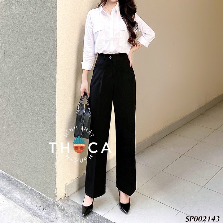 Ảnh Quần tây công sở ống rộng dáng suông lưng cao khuy cài THOCA HOUSE dễ phối tôn dáng và chân dài 3