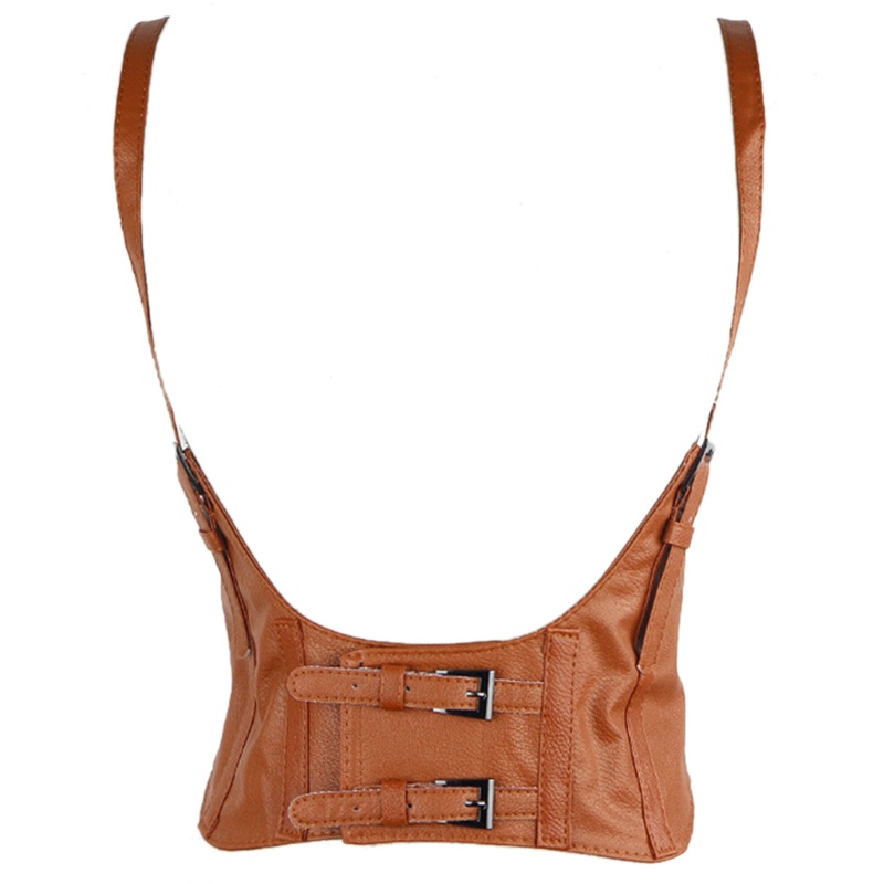 Dasbsug Nữ Giả Da Underbust Corset Crop Top Có Thể Điều Chỉnh Khóa Đôi Cincher