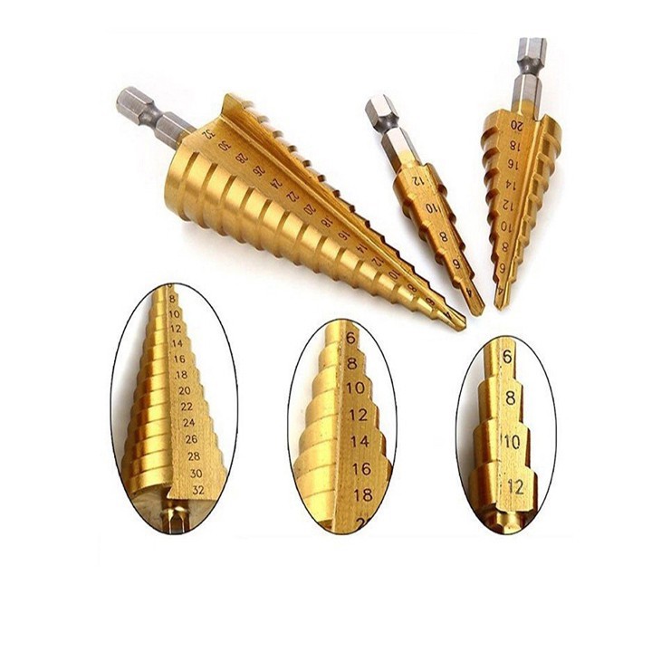 Bộ 3 mũi khoan bước khoan được nhiều cỡ lỗ trong 1 mũi khoan
