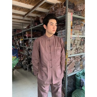 Thời trang nam - Đồ lam, nam thêu túi dài tay, đồ lam nam mặc đi chùa
