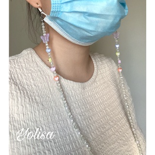 Dây đeo khẩu trang xỏ hạt cườm trong và charm bướm