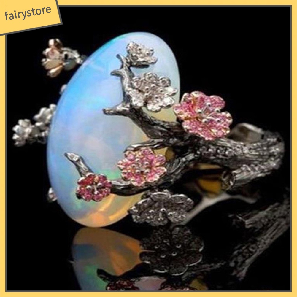 Nhẫn Đeo Tay Đính Đá Opal Nhân Tạo Phong Cách Cổ Điển Xinh Xắn