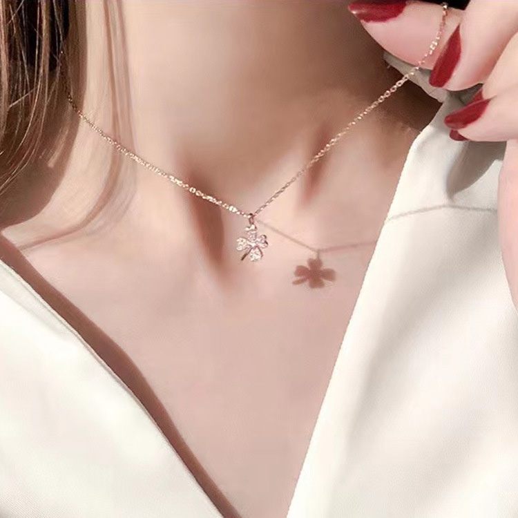 Vòng cổ bạc S925 thiết kế cỏ bốn lá, phiên bản Hàn Quốc