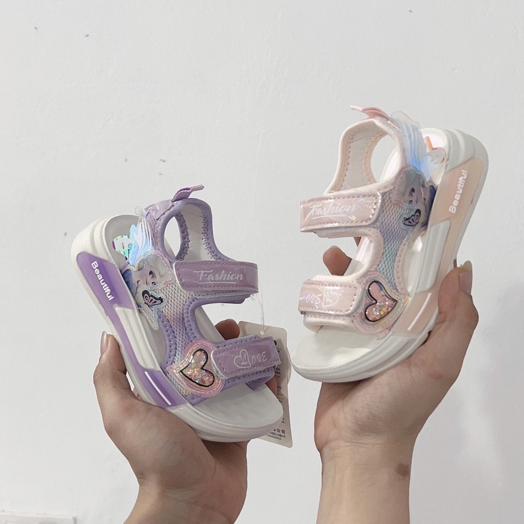 sandal bé gái - dép quai hậu cho bé công chúa cánh tiên quai dán khâu đế siêu mềm đi học 652 852 ( có video & ảnh thật)