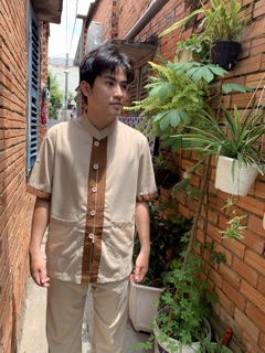 Đồ đi chùa nam , áo lam nam đi chùa cổ lãnh tụ