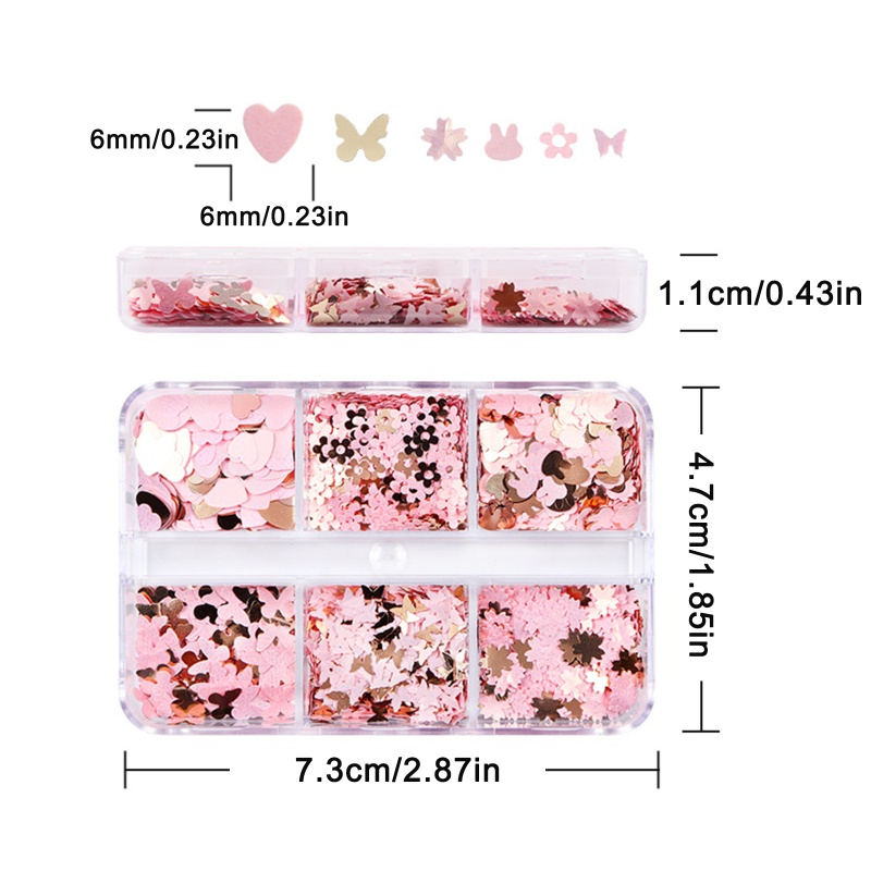Hộp Kim Tuyến Hình Hoa / Trái Tim / Bướm Bằng Nhựa Resin Epoxy Làm Móng Nghệ Thuật DIY